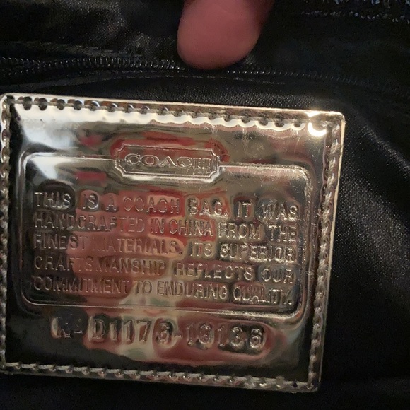 Black, gray, gold coach purse. Small scratch shown on buckle in picture. - Picture 6 of 8